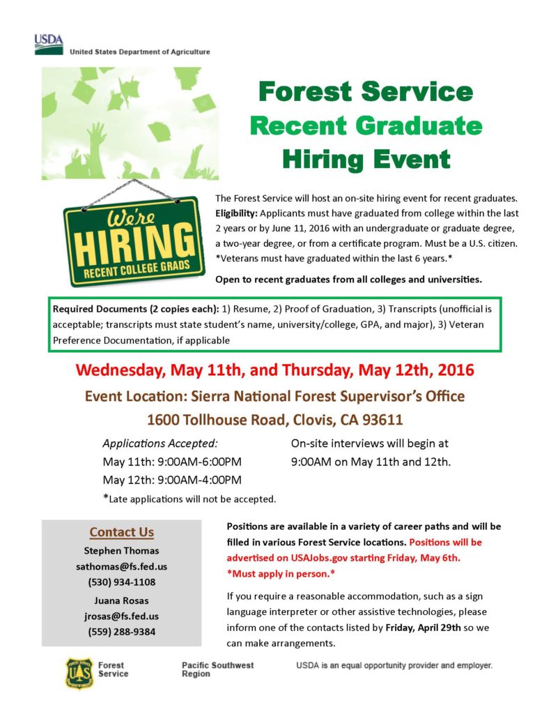 (Student Jobs) USDA Forest Service Hiring Event May 11 & May 12